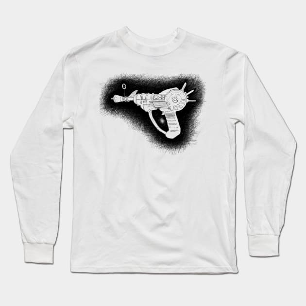 Zombies Black Sketchy Ray Gun on White Long Sleeve T-Shirt by LANStudios